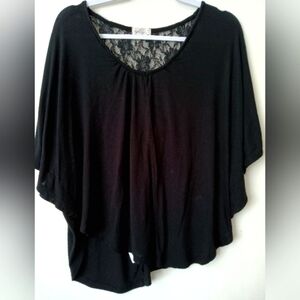 Glitz Black Short Dolman Sleeve Lace Back Top